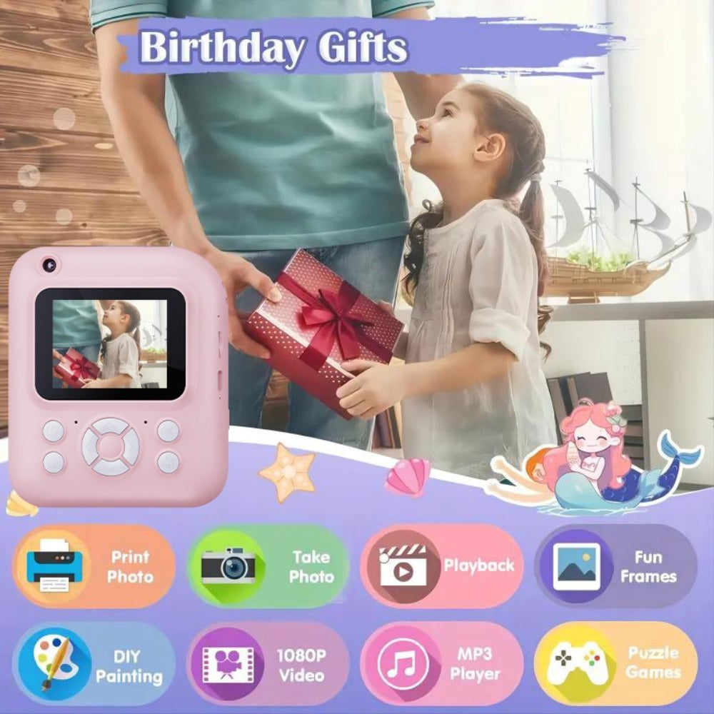 Kids Instant Print Camera with MP3 Player, Games, 10x Zoom and 2.4-Inch Screen