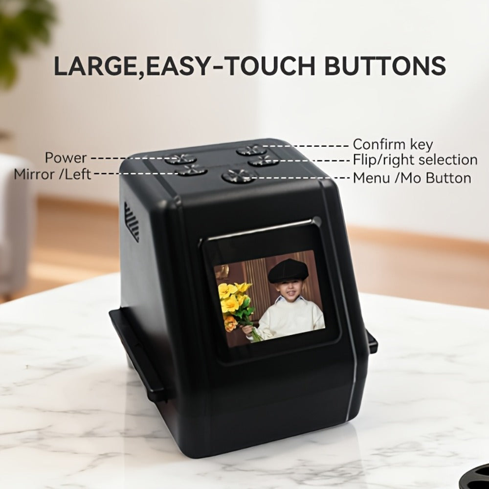 Film Scanner 10MP Negative & Slide Scanner, Converts 35mm/110/Super 8 Film to Digital JPEG, 2.0" LCD Screen, 1-Second Fast Scan, Easy-Load Design, Saves to SD Card, Perfect for Preserving Old Photo Memories