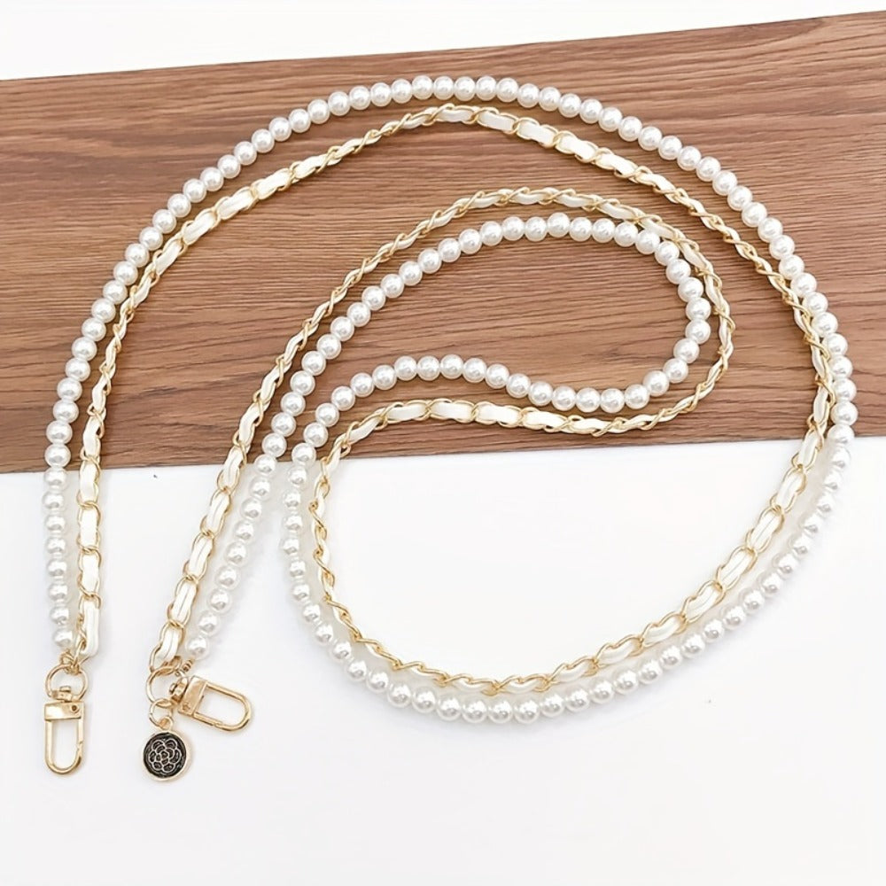 Pearl Double Chain Phone Strap Crossbody Wristband Lanyard for Women Girls – Faux Pearl Leather Clip-On Hanging Chain Strap for iPhone Samsung Android Smartphones – Aesthetic Y2K Fashion Accessory Black White