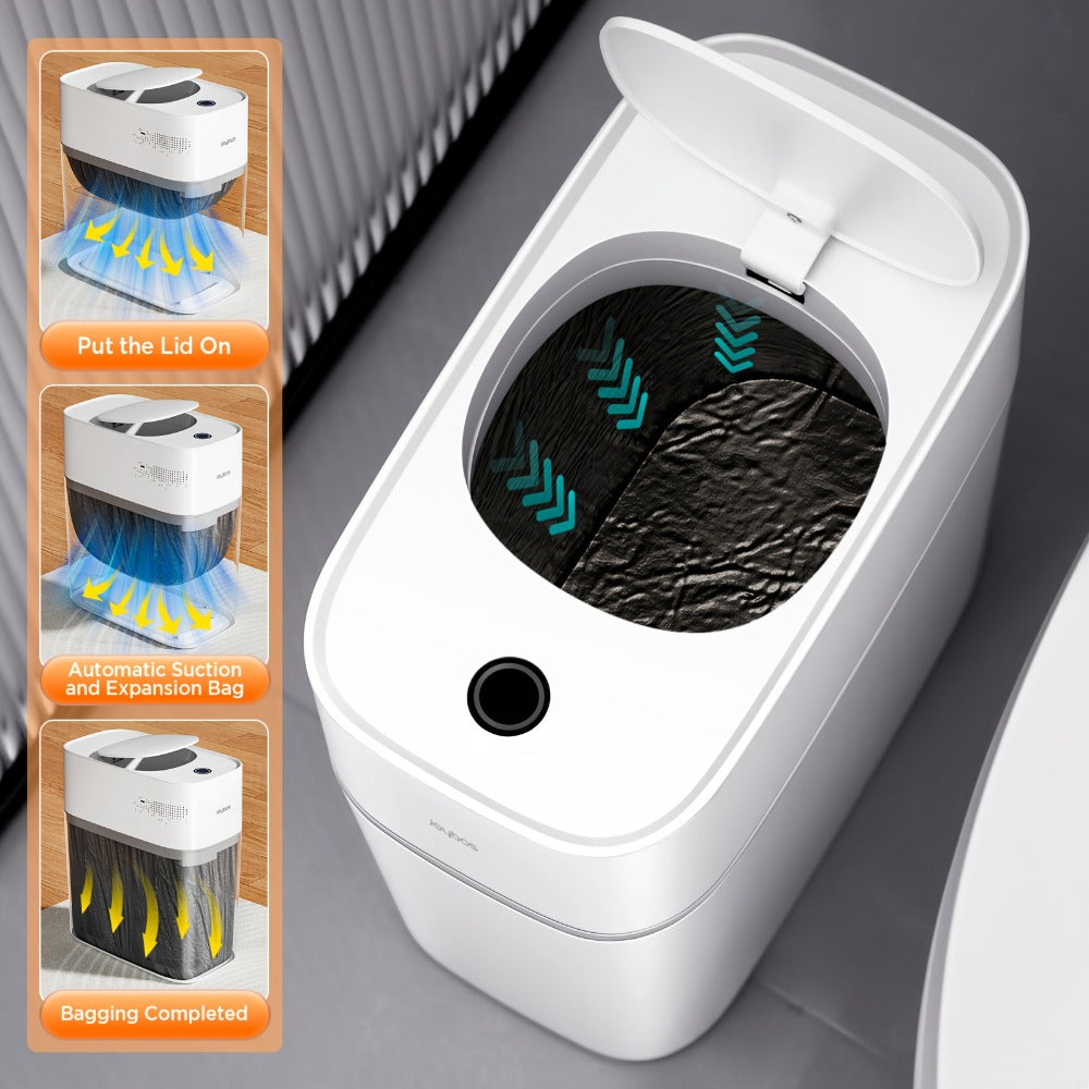 Touchless Trash Can 3.8 Gal 14L Infrared Motion Sensor – Auto-Open Lid, Wind Adsorption Auto-Expand Bag, Slim Odor-Sealing Design for Kitchen Bathroom Office Bedroom | 1PC & 2PC Bundle | White