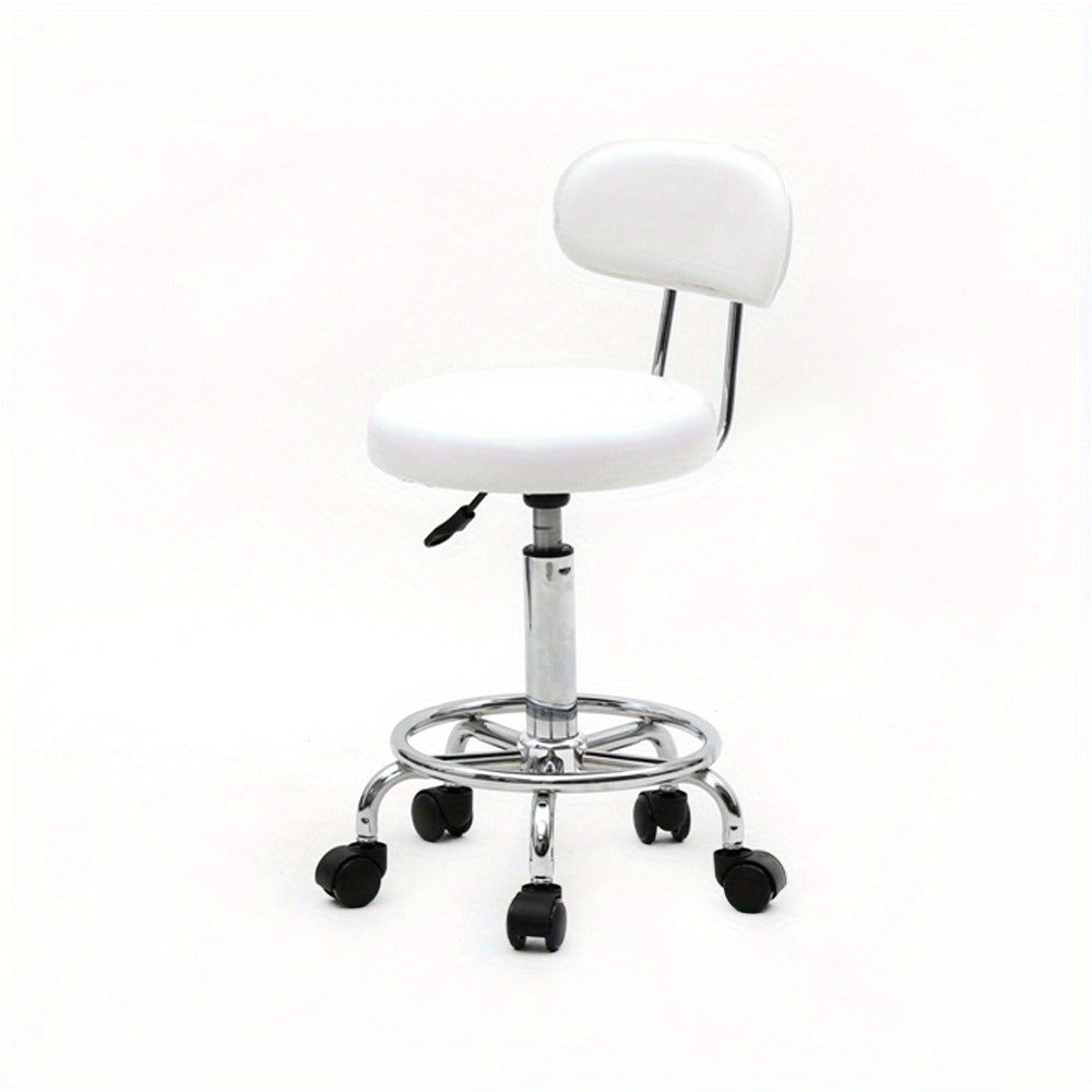 Saddle & Round Salon Stool with Backrest 360-Degree Swivel — Adjustable Height Professional Chair for Salon, Spa, Barber, Kitchen & Bistro, Black & White, 2 Styles