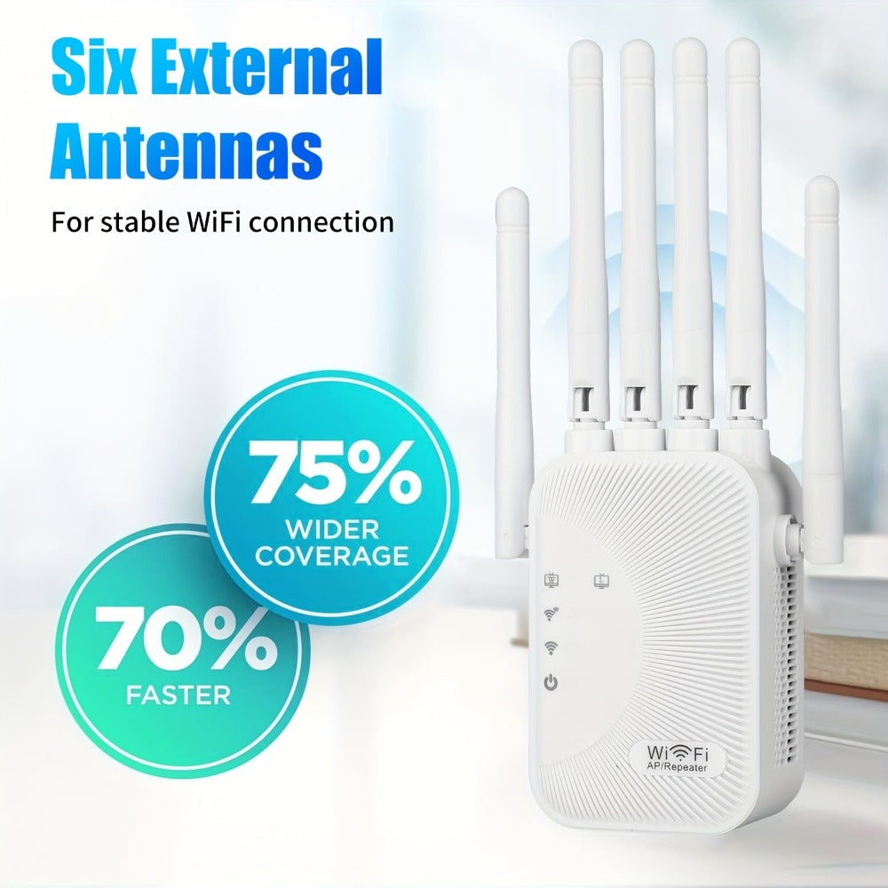 CP3600 WiFi Repeater Signal Booster 2.4GHz Wide Coverage, One-Button WPS Setup, Flexible Antenna Rotation, Adjustable Signal Strength, CISA Certified, Enhanced Stability for Home Office Apartment