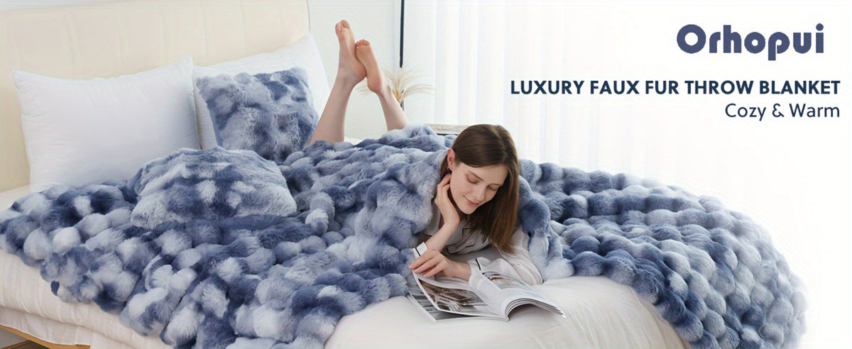 Faux Rabbit Fur Throw Blanket – Ultra-Soft Plush Fleece for Bed, Couch, Sofa & Travel, All Season, 11 Colors, Throw to King Size