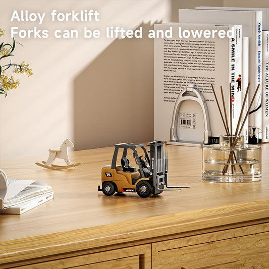 RC Forklift Toy, 1/64 Alloy Die-Cast Remote Control Forklift Truck with 7 Channels, Hook & Lights