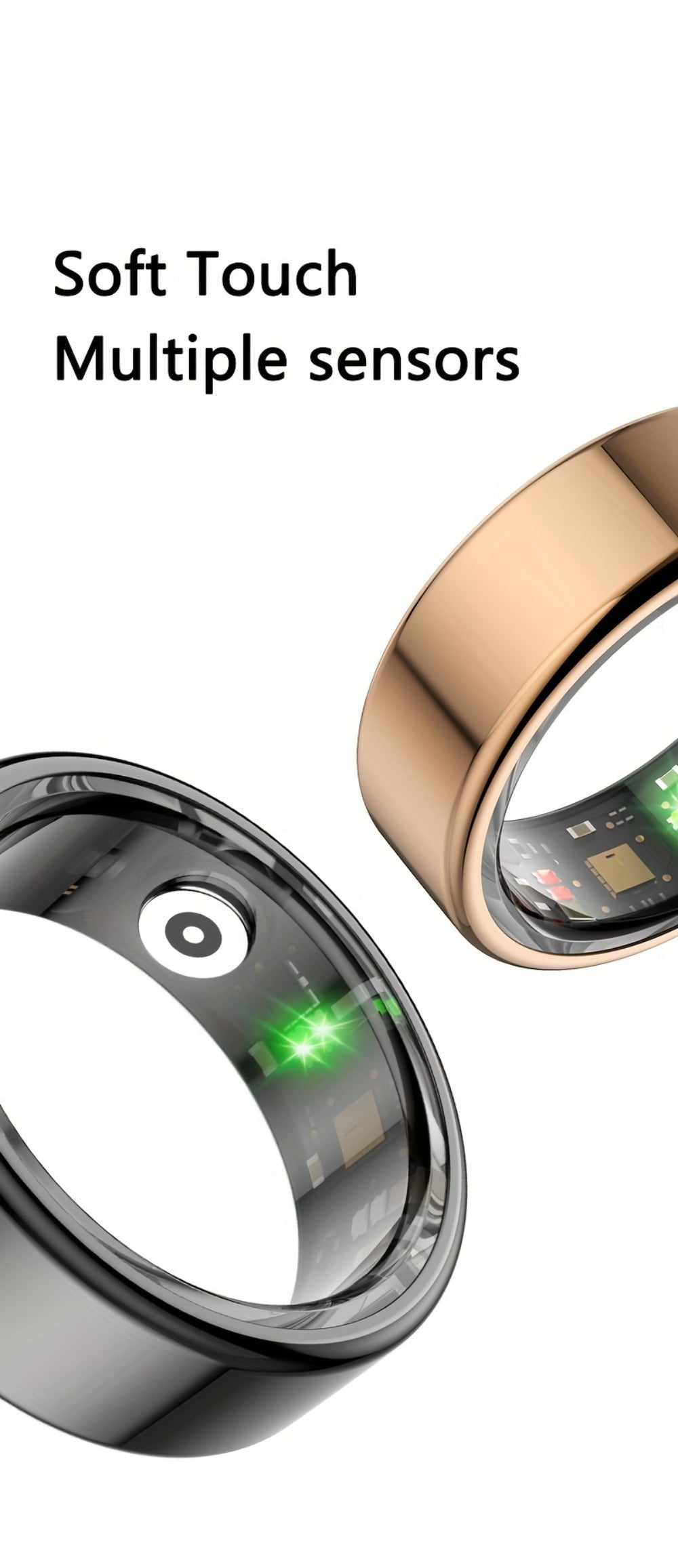 R18 Smart Ring Activity Tracker with 20+ Workout Modes – Sleep & Stress Monitor, Heart Rate, iPhone & Android Compatible, USB Charging, Silvery Black Golden (Size 7-13) Fitness Gift for Men Women