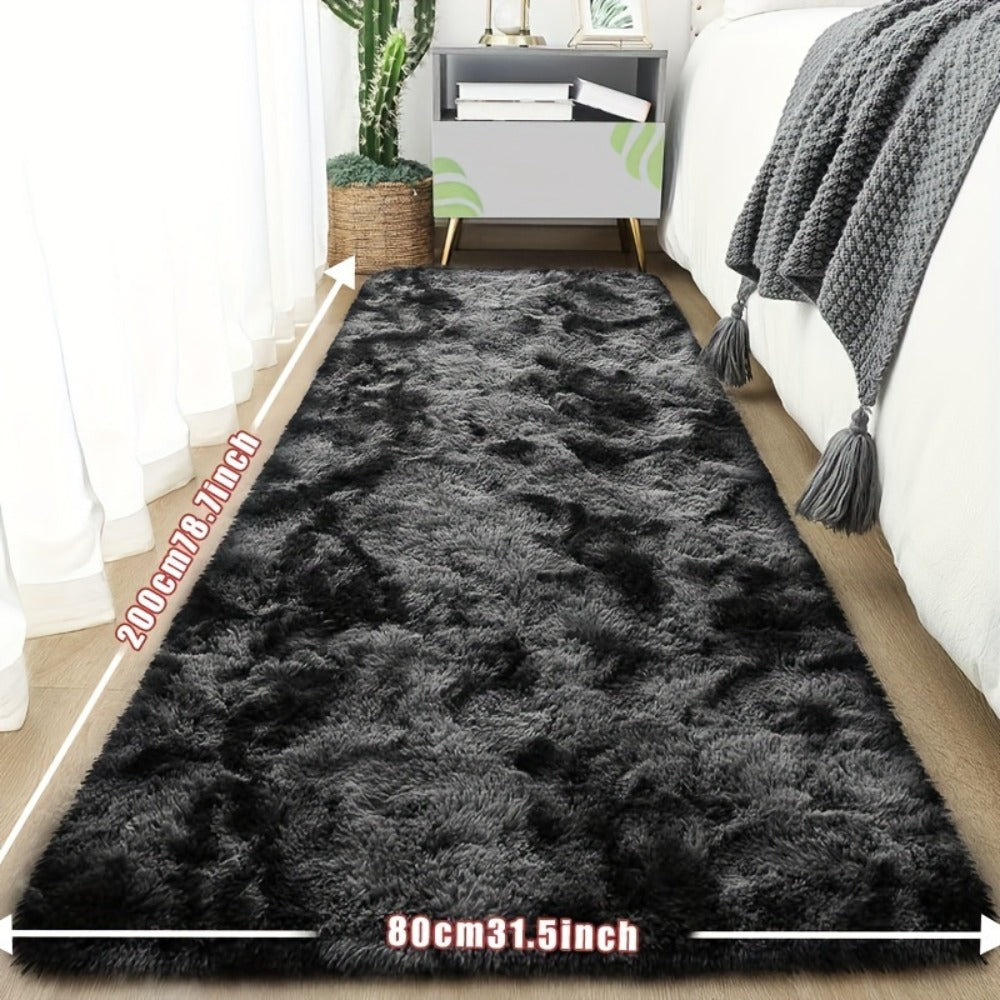 Tie-Dye Plush Fluffy Mat Absorbent Non-Slip – Luxury Soft Bathroom Rug for Living Room & Bedroom, Modern Home Decor Floor Mat, 31.5x78.7 in – Light Grey, Dark Gray, Light Pink, Black