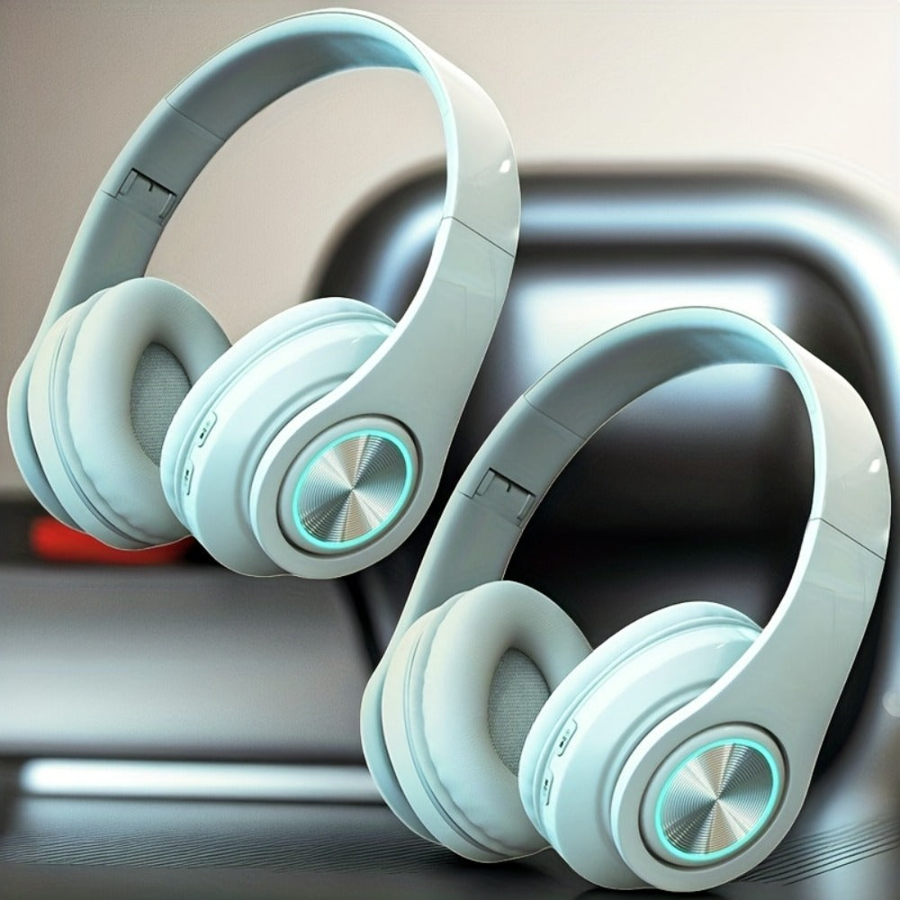 LED Light Over-Ear Wireless Headphones Deep Bass Subwoofer, Active Noise Cancelling Foldable Headset Bluetooth 5.3, Wired & Wireless Dual Mode AUX, USB Rechargeable for Gaming Music Sports