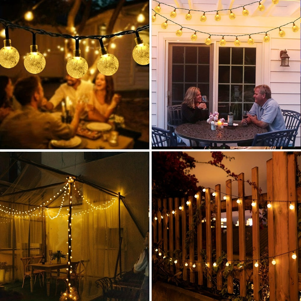 Solar String Lights Outdoor LED – 39/50/72/100/105FT Spherical Bulb & Warm/Cool White with Remote Control | IP65 Waterproof 12-Hour Solar Powered Fairy Lights for Patio, Garden & Festival Decoration