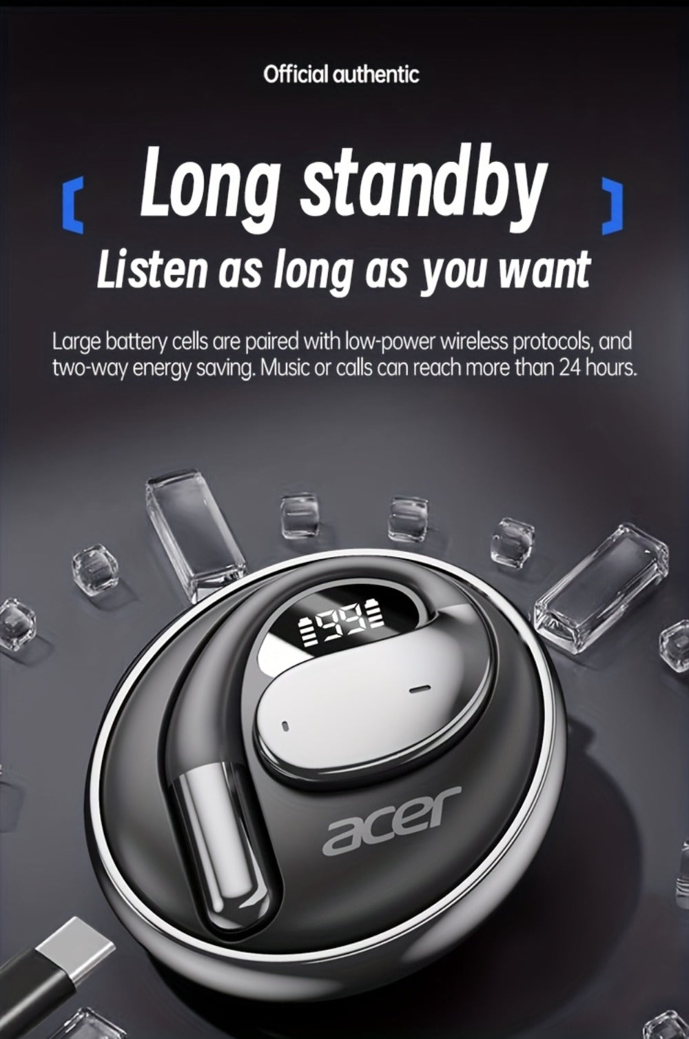 Acer TWS In-Ear Earbuds Noise Canceling Touch Control Sports Wireless Headphones Long Battery Life Lightweight for Running Workout Calls Compatible with Phone Tablet Valentine Gift