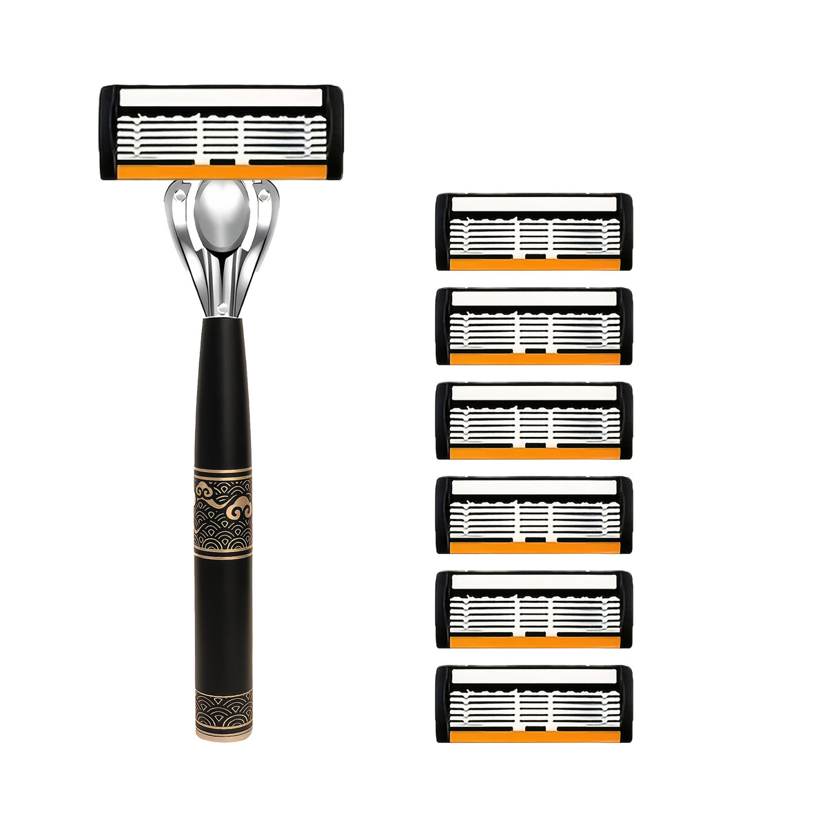 Men's Razor 6-Layer Blade Refill Kit with Handle Smooth Precise Shaving - Multiple Options 6 12 24 30 36 Blades Cartridge Razor Anti-Irritation Close Shave Grooming Gift for Men