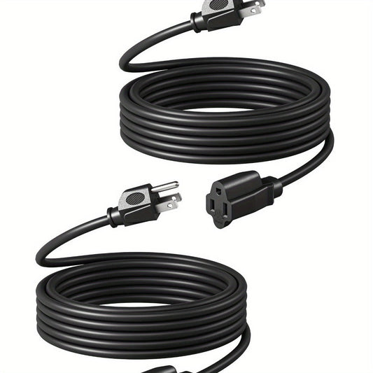 Extension Cord 2-Pack, 20ft Each, 16/3 SJTW Grounded 3-Prong, Black