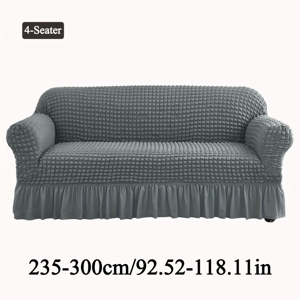 Seersucker Sofa Slipcover Elastic Band Closure Pet-Friendly All-Purpose Sofa Cover for Living Room Home Decor Protection — Single 2 4 Seater Multiple Colors