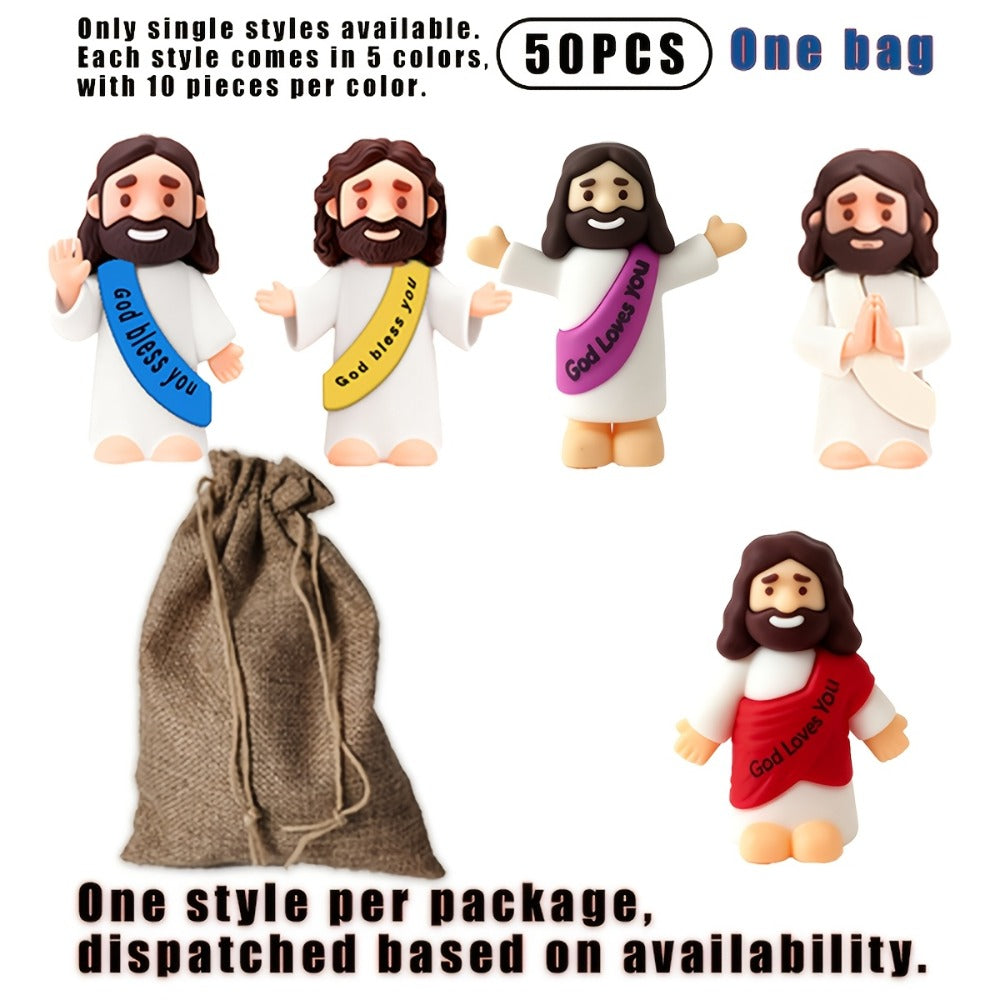 Bulk Mini Jesus Statue Set 50/100/150pcs – Religious Figurine Decorations 5 Assorted Colors, Vase Filler Home Decor Party Favors Christian Gift for Christmas Easter Thanksgiving Church Events