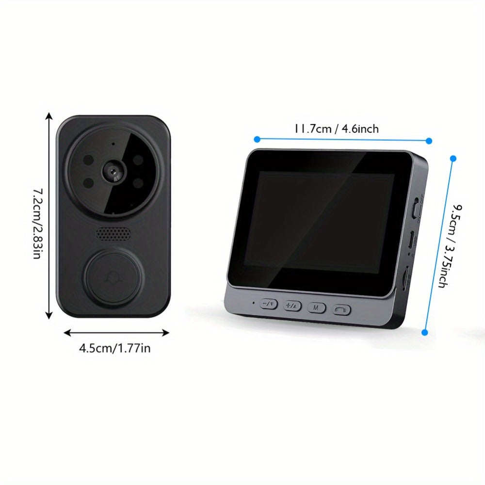 1296P Video Doorbell with 4.3" Indoor Monitor & Local SD Storage - No WiFi No App Required, Two-Way Audio, IR Night Vision, 1200mAh 2-Month Battery, 120° Wide Angle, One-Key Pairing, Black