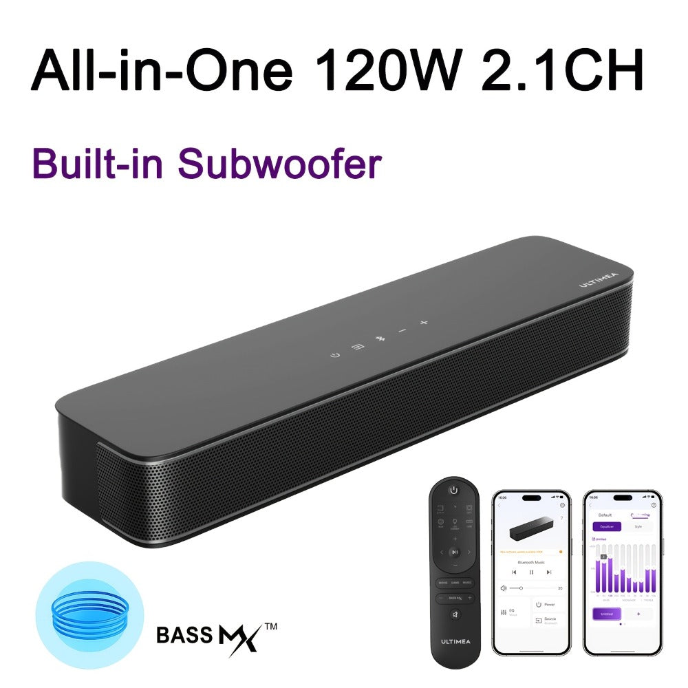 ULTIMEA Soundbar with Built-In Subwoofer – Choose 2.2CH 100W Detachable, 2.1CH 120W App Control, or 5.0CH 180W RGB Surround System, Bluetooth 5.3, ARC Optical AUX, 3 EQ Modes, Home Theater Speaker
