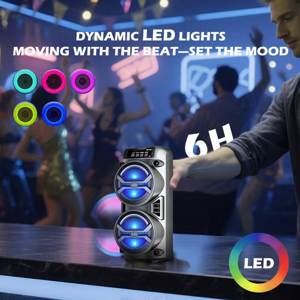 Portable Outdoor Subwoofer Bluetooth Speaker with Dual Bass Drivers, Deep Bass Stereo, TWS Pairing, USB AUX TF FM Playback, Rechargeable Battery, High-Volume Party Speaker for Indoor Outdoor Dance