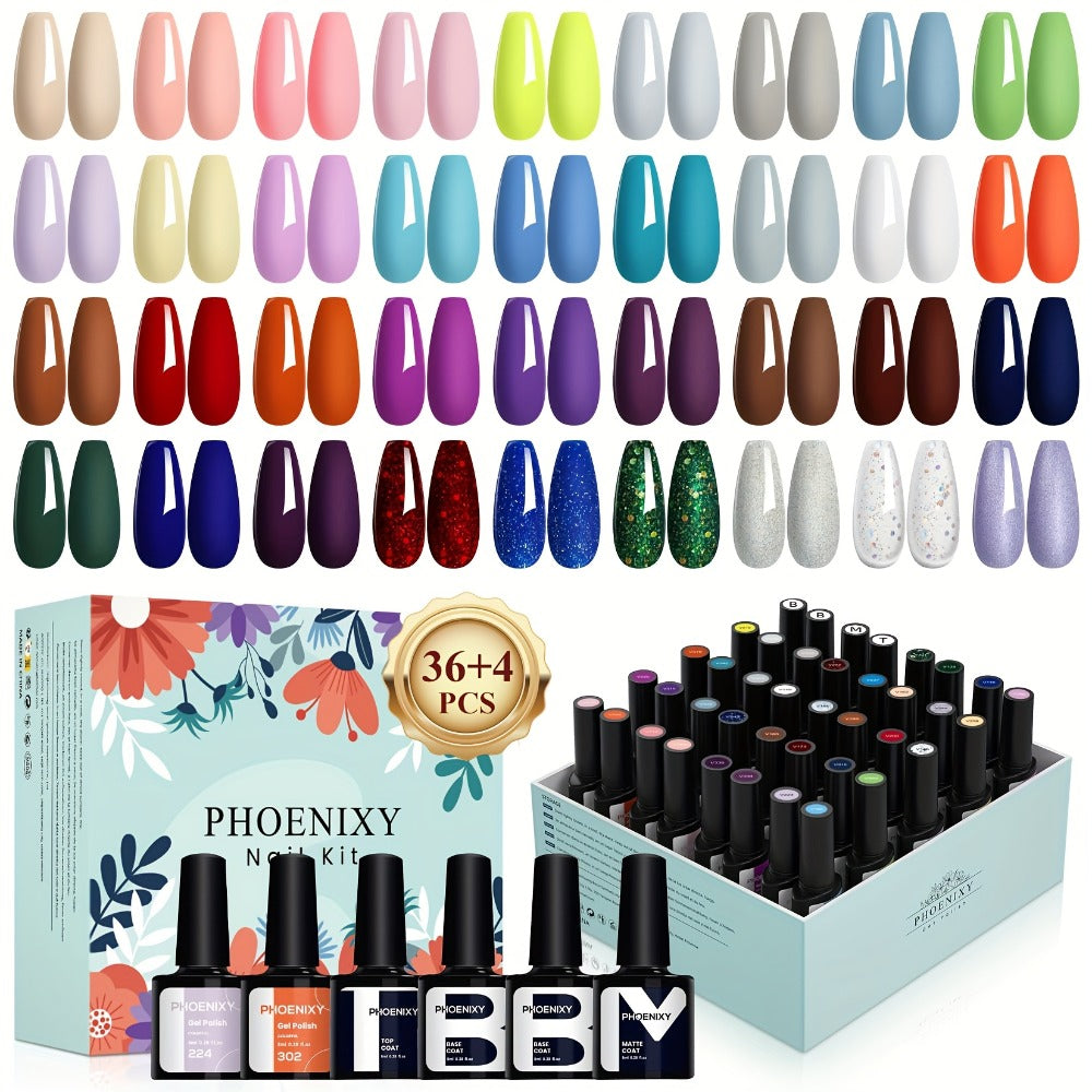 36 Colors Gel Nail Polish Kit 40pcs UV Gel Nail Set with Base Coat Glossy Matte Top Coat Pink Blue Red Glitter Sequin Gel Polish for Home Manicure Nail Art Gifts for Women