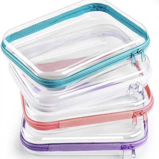 Clear Zippered Storage Box Set, Four Sizes for Makeup and Desk Supplies