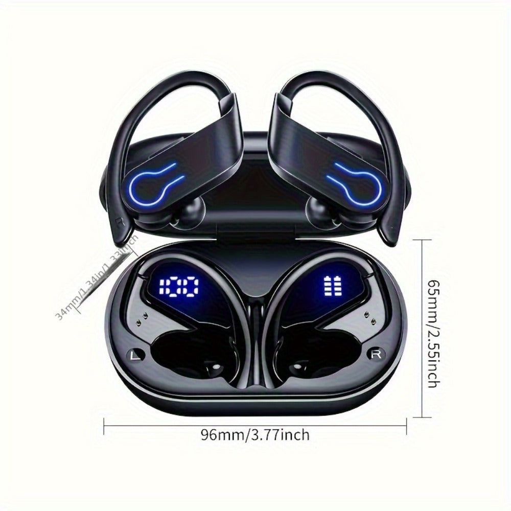 TWS Earhook Wireless Earbuds Semi-Open Back with LED Charging Case, ENC Noise Reduction, Touch Volume Control, Built-In Microphone, True Wireless Bluetooth Headphones for Sports Travel Work