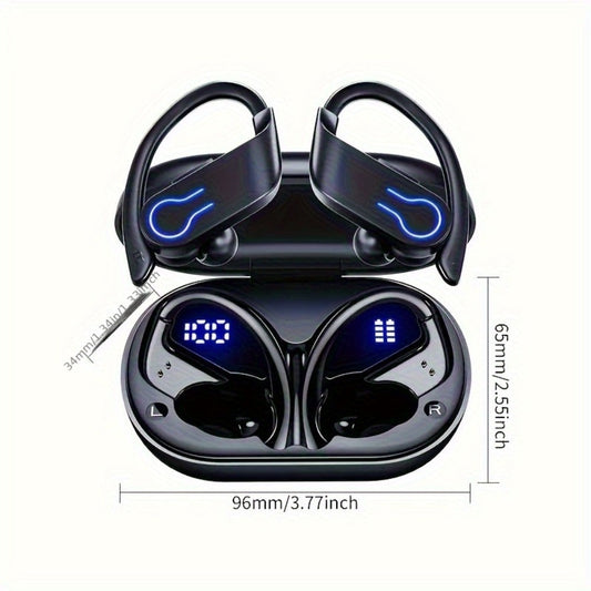 TWS Earhook Wireless Earbuds Semi-Open Back with LED Charging Case, ENC Noise Reduction, Touch Volume Control, Built-In Microphone, True Wireless Bluetooth Headphones for Sports Travel Work