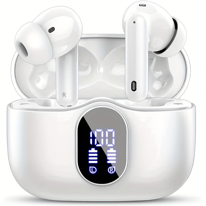 Bluetooth 5.3 Wireless Earbuds with Noise Cancelling Mic & LED Display, Deep Bass Stereo in-Ear Headphones, 36H Playback, Compatible with iPhone Android Laptop Tablet for Sports Gym Travel