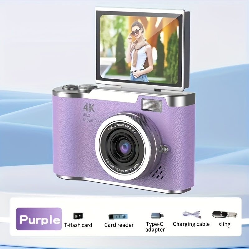 4K HD Digital Camera 2.4-Inch Flip Screen for Beginners Vlogging Photography Video Recording Compact Point and Shoot Camera Perfect Christmas Thanksgiving Gift for Kids Teens Adults