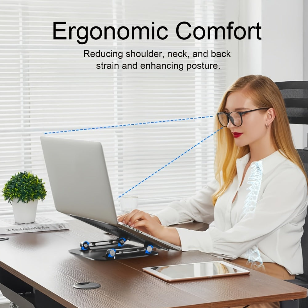2-in-1 Laptop Stand with Phone Holder, Ergonomic Adjustable Computer Stand with Heat Dissipation, Foldable Desk Riser for 10-16 Inch Laptops, Home Office Use