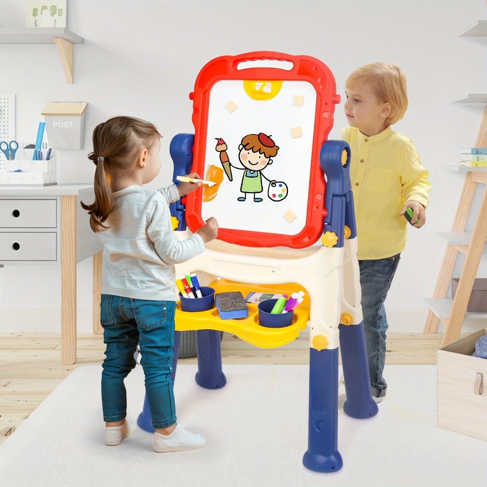 Art Easel for Kids Adjustable Double-Sided Standing Easel with Painting Accessories for Boys & Girls Ages 3+ – Rotatable Portable Chalkboard Whiteboard Children's Easel | Birthday Christmas Gift
