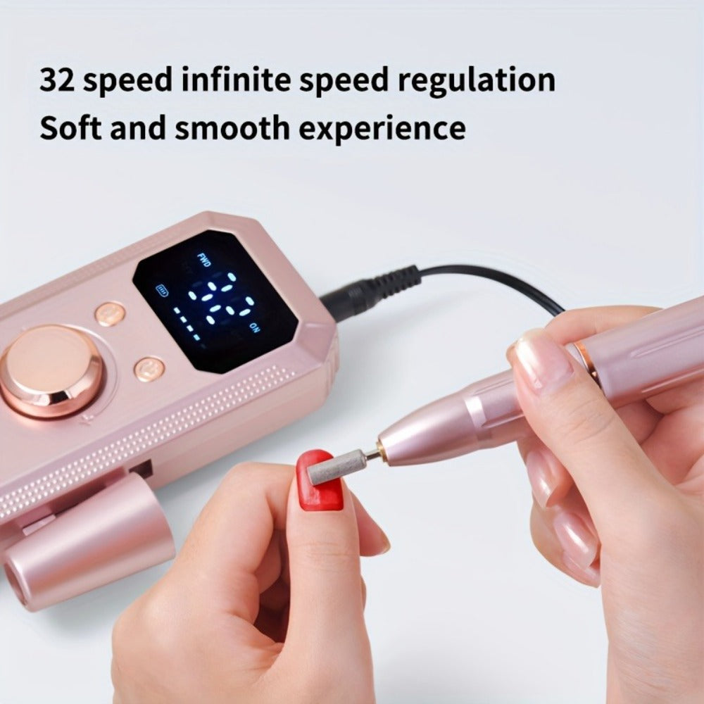 Cordless Electric Nail Drill Machine Rechargeable Professional E-File 11 Bits 20 Sanding Discs High Speed Acrylic Gel Natural Nails Polishing Portable Home Salon Black Pink White Grey Rose Gold