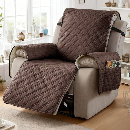 Recliner Chair Cover with Waterproof Fabric, Side Pockets and Buckle Straps
