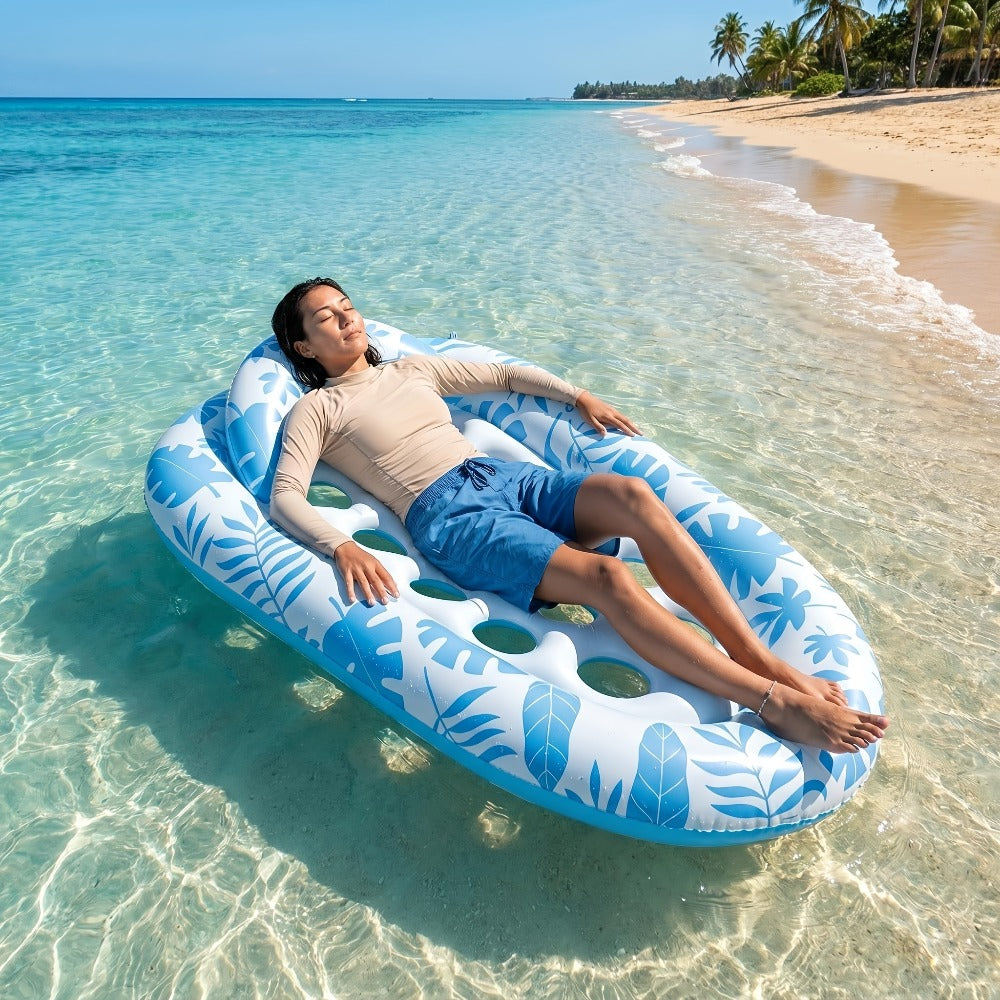 Inflatable Pool Lounger with Backrest, XL 77 x 50 Inch Tanning Float