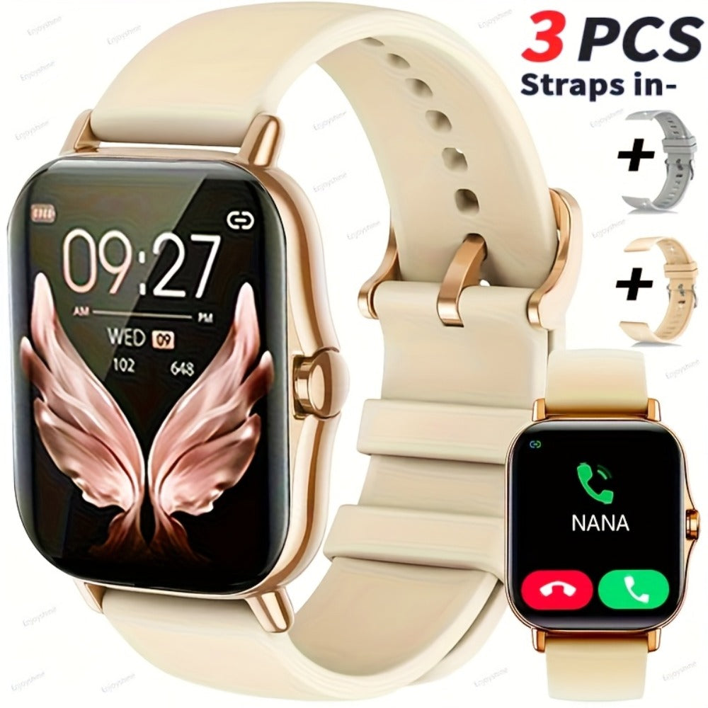Dual TPU Strap Fitness Smartwatch 1.83" Full Touch – Pedometer, Multi Sport Mode, Exercise Recording, Wireless Calling, USB Rechargeable – Outdoor Sports Watch Men Women Gold Black Silver Pink