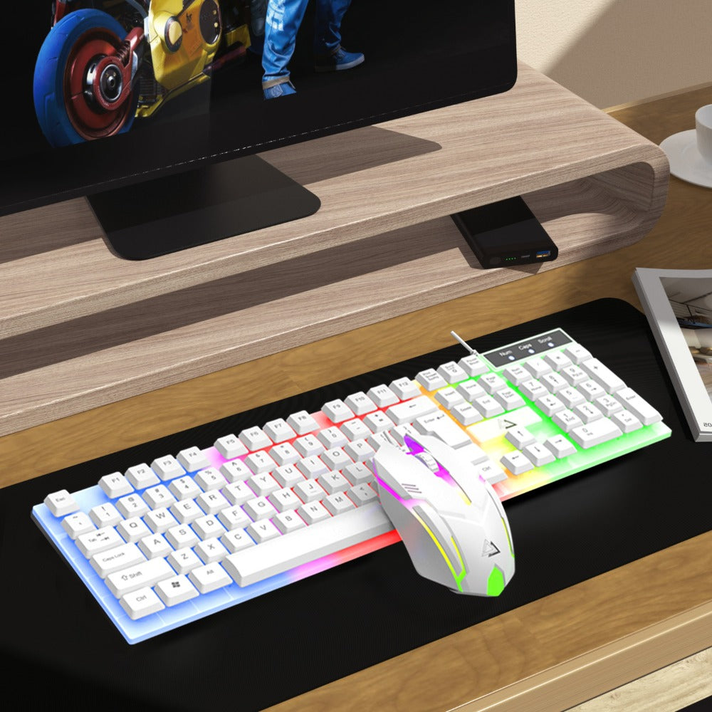 Wired USB RGB Gaming Keyboard and Mouse Combo 104 Keys Backlit Mechanical Feel 1000 DPI Optical Mouse for PC Desktop Laptop Windows Mac Linux Gamer Black White