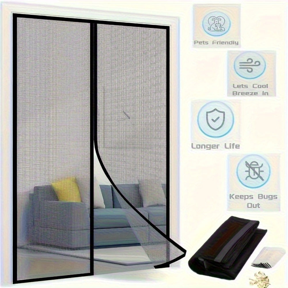 Magnetic Screen Door with Heavy Duty Metal Frame – Self-Closing Mesh Door Curtain, Insect-Proof Bug Screen with Frame Shackle, Easy Install for Indoor & Outdoor Doorways, Pet & Kid Friendly