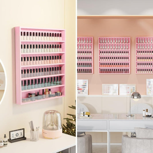 Wall Mount Nail Polish Rack Organizer 6 or 10 Tier with Acrylic Baffle Salon Display Shelf for Gel Polish Storage Nail Studio Home Spa Vanity Black White Pink