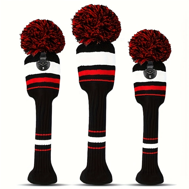 Knitted Golf Club Head Covers 3-Pack Set for Driver & Fairway Woods, Fits 460cc Drivers, Hook & Loop Closure Protective Headcovers for 1 3 5 Woods, Stylish Mixed Color Golf Club Protectors