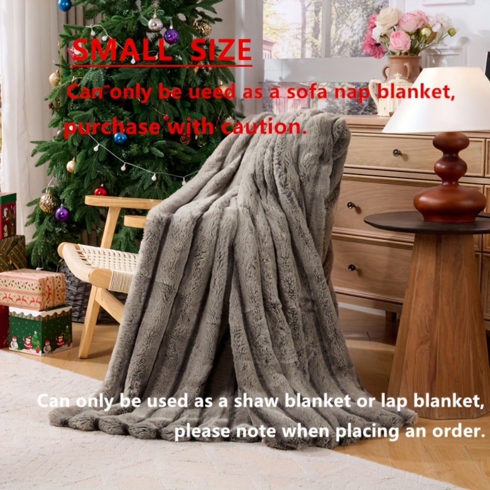 Double-Layer Faux Rabbit Fleece Blanket – 450-500gsm Thickened Soft Warm Throw for Bed, Couch & Travel, All Season, 3 Colors, 5 Sizes