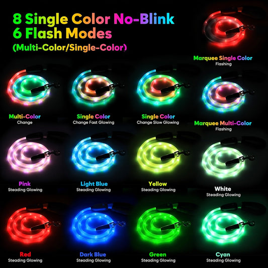 LED Dog Leash, White 4-Foot USB Rechargeable with 7 Modes and Padded Handle