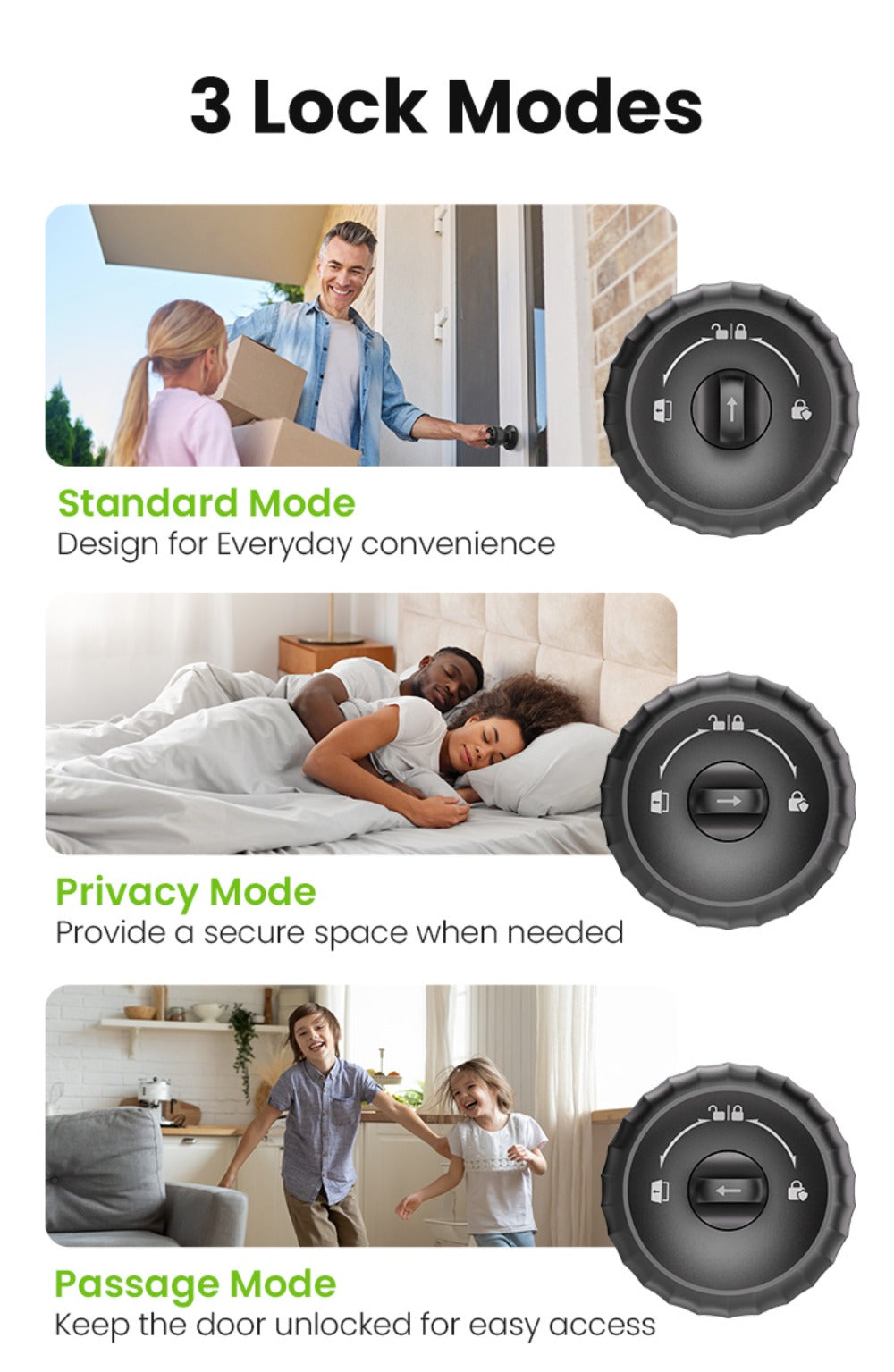 GHome KD03 PRO Smart Door Knob 4-in-1 with USB-C Charging & Gateway Remote - Fingerprint, Keypad & App, Anti-Peep, Tamper Alarm, Emergency Power, Keyless Entry, Black