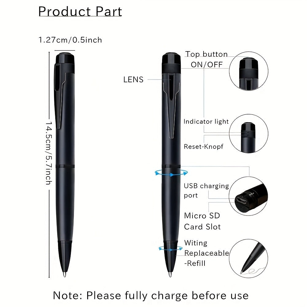 1080P Spy Pen Camera with 64GB Memory Card Included Portable Hidden Camera Night Vision AI Motion Detection Long Standby USB Rechargeable for Meetings Lectures Interviews