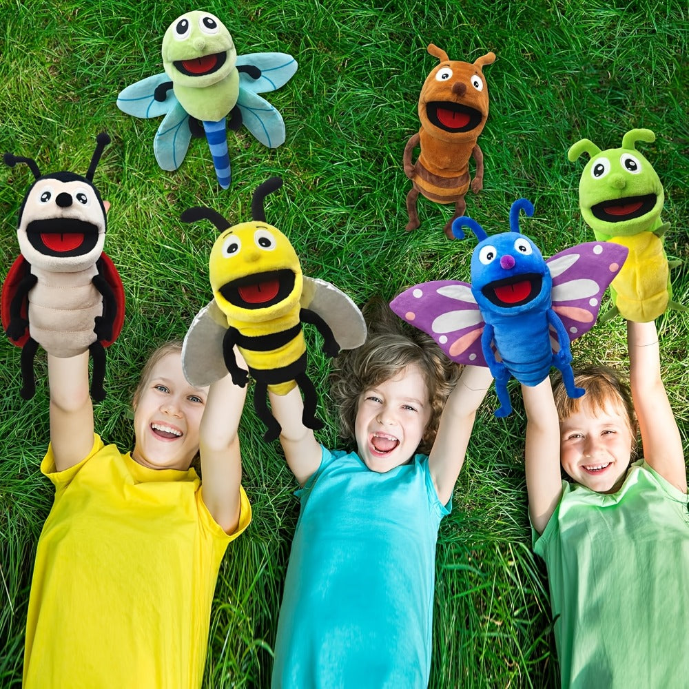 Insect Hand Puppet 13-Inch with Movable Mouth, Realistic Plush Bee Ladybug Dragonfly Butterfly Ant Caterpillar Puppet for Kids Storytelling Role Play Puppet Show, Birthday Holiday Gift