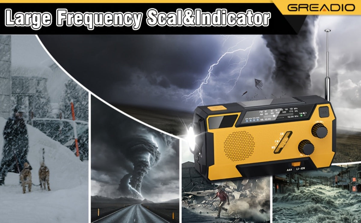 2000mAh Emergency Radio with Built-in 3-in-1 Charging Cable – AM/FM/NOAA Weather Radio, Solar Hand Crank USB Power Bank, SOS Alarm Flashlight, Winter Storm Survival Kit for Hurricane Preparedness