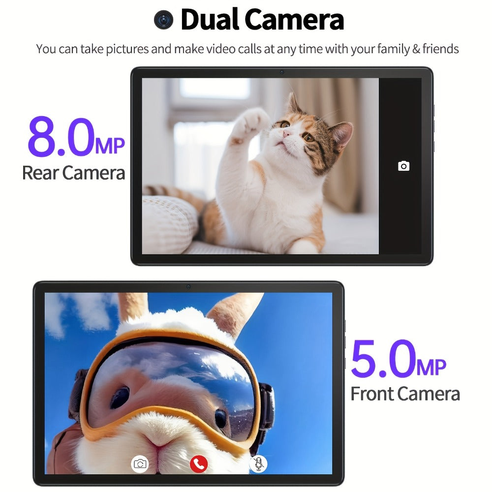 VASOUN 10.1 Inch Android 14 Tablet with Case | 12GB RAM 128GB ROM, 8000mAh Battery, Octa-Core T606, SIM Card Slots, Dual Camera, IPS HD Display, Wi-Fi, Phone Tablet PC for Home Travel Work