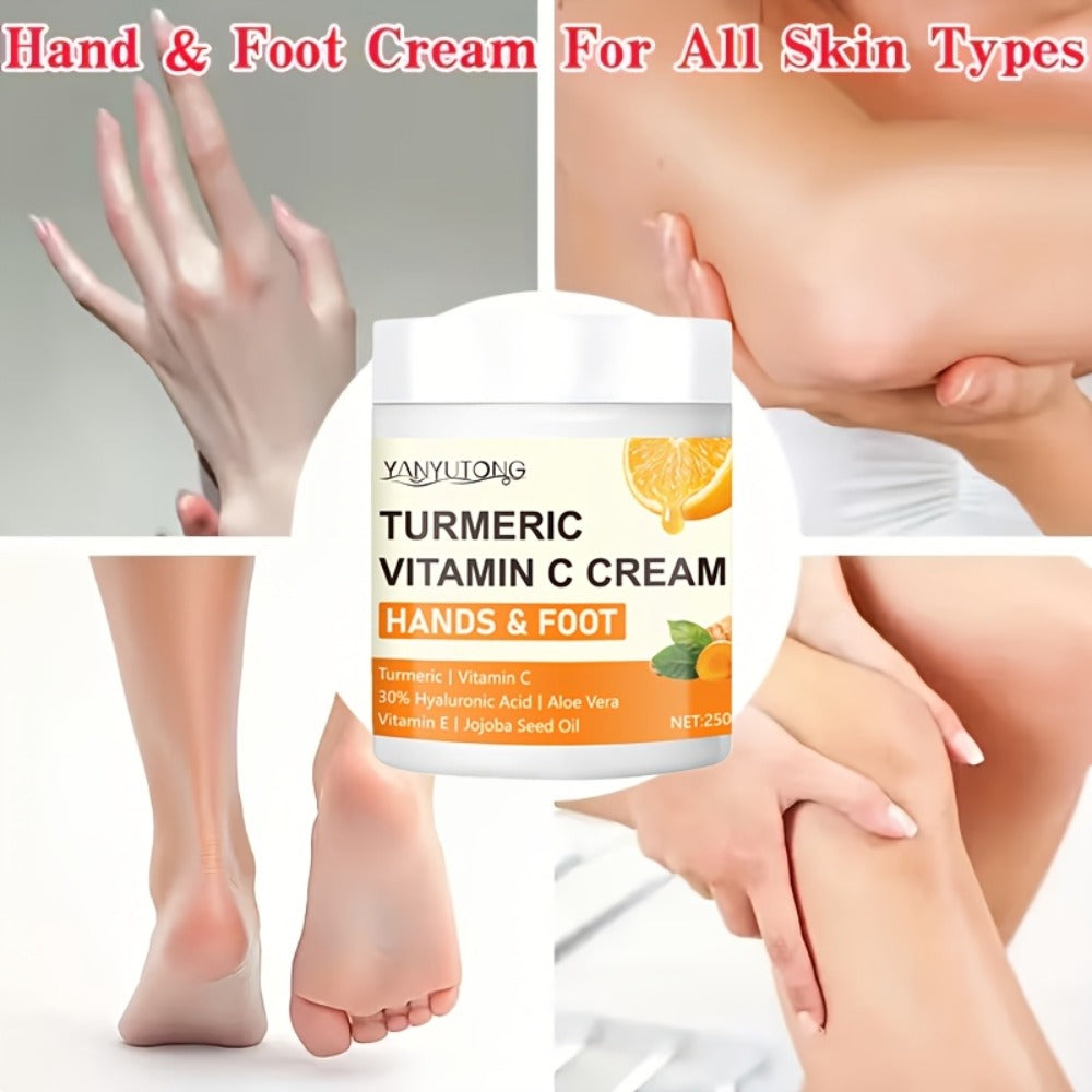 Turmeric Vitamin C Hyaluronic Acid Foot Cream for Dry Cracked Heels Deep Hydration Repair Moisturizer Elbows Rough Skin Gentle Exfoliating Heel Balm 250g