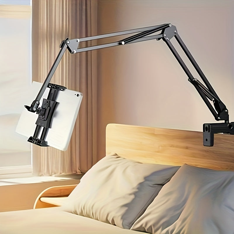 Long Arm Tablet & Phone Stand, Flexible Mechanical Cantilever Desk Mount with Adjustable Gooseneck, Lazy Holder for iPad, iPhone & Smartphones - Bedside, Desktop & Tabletop Use