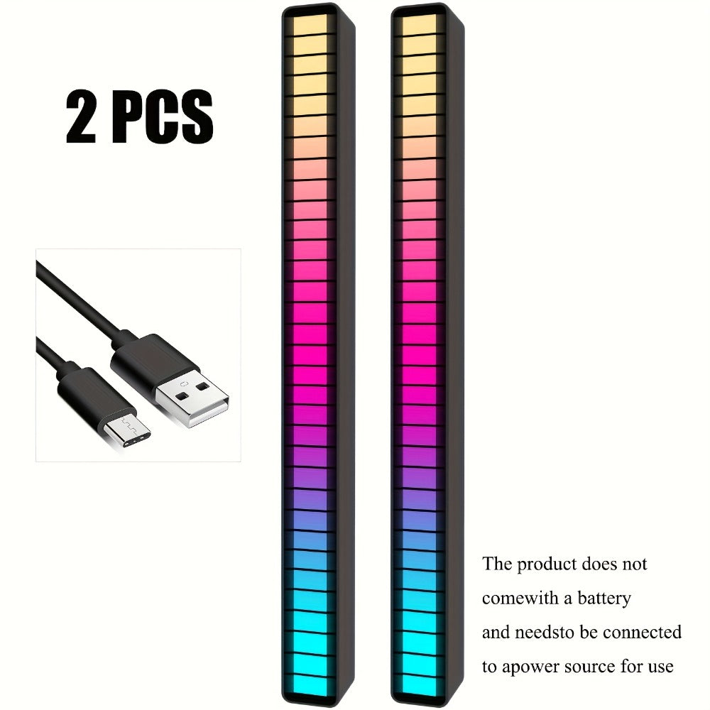 Sound Activated RGB Ambient Light Bars 2/4 Pack – Music Rhythm Sync USB Plug & Play, Color Changing Atmosphere Lights for Gaming Room, Car Interior, Streaming Studio, TikTok & Desk Setup