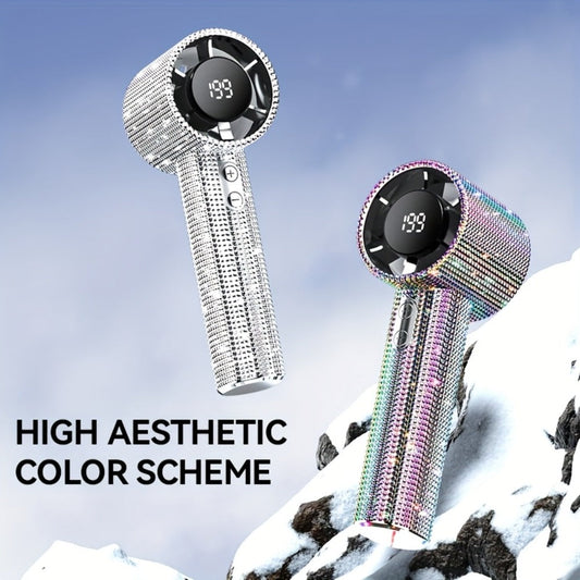Handheld Mini Fan with Rhinestone Finish, USB-C Charging and Adjustable Speed