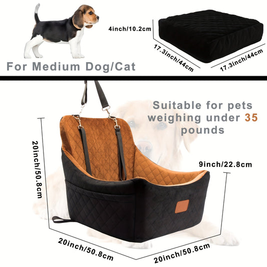 Dog Car Seat with Memory Foam, Seat Belt Pass-Through & Washable Cover