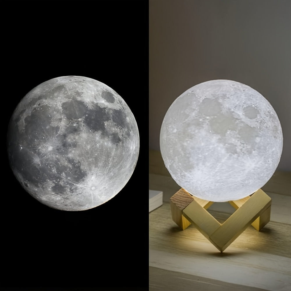 Moon Lamp 16-Color RGBW LED Night Light - 3D Printed 6.1" Realistic Moon with Remote Control & Wooden Stand, USB Powered Bedside Lamp for Bedroom Decor, Birthday Gift for Women, Moms & Friends