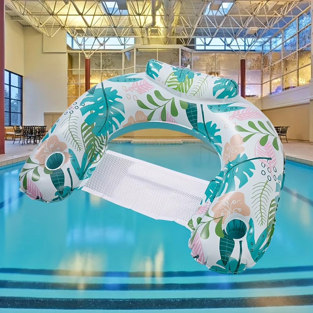 Striped Inflatable Pool Float for Adults – Heavy-Duty PVC Raft Lounge Chair with Cup Holders, Leak-Proof Design for Lake River Ocean Beach, Summer Pool Party Accessory